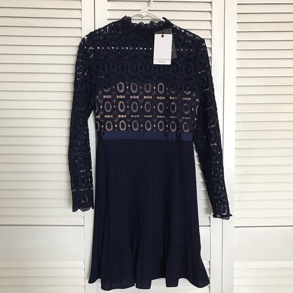 Little Mistress Petite Navy Blue Lace Midi Dress - Picture 2 of 7